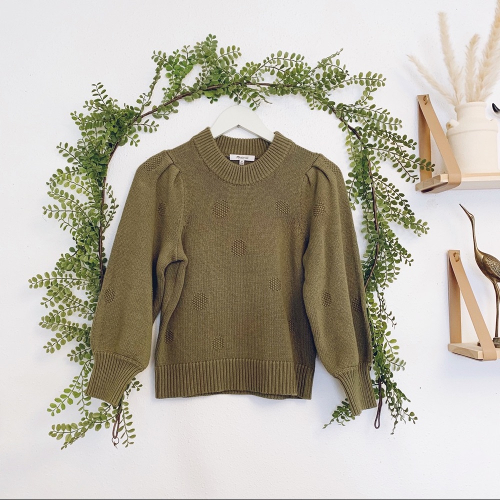 Madewell Women's Green Dotted Eaton Puff-Sleeve Pullover Sweater